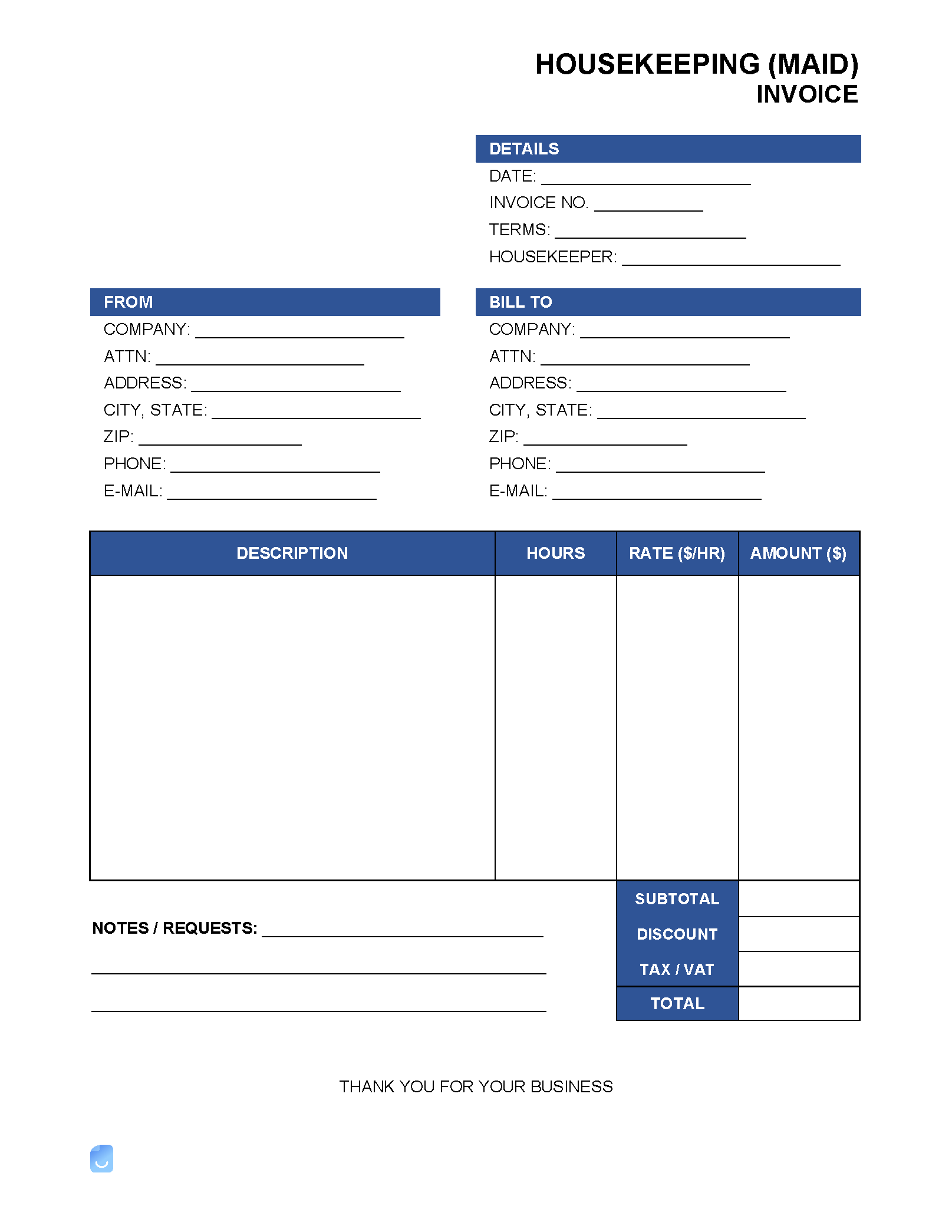 Housekeeping Invoice Template | Invoice Maker