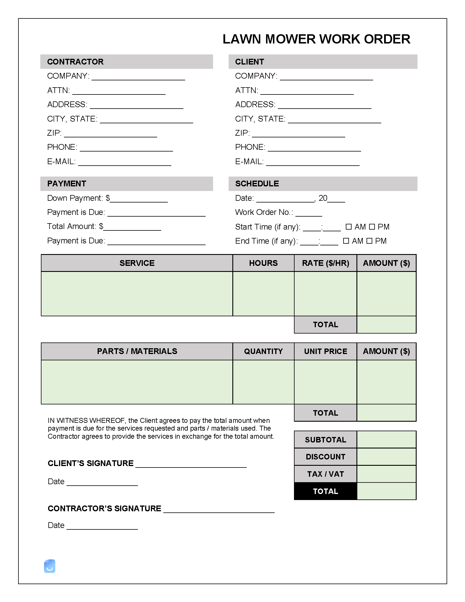 Lawnmower Maintenance Work Order Template | Invoice Maker