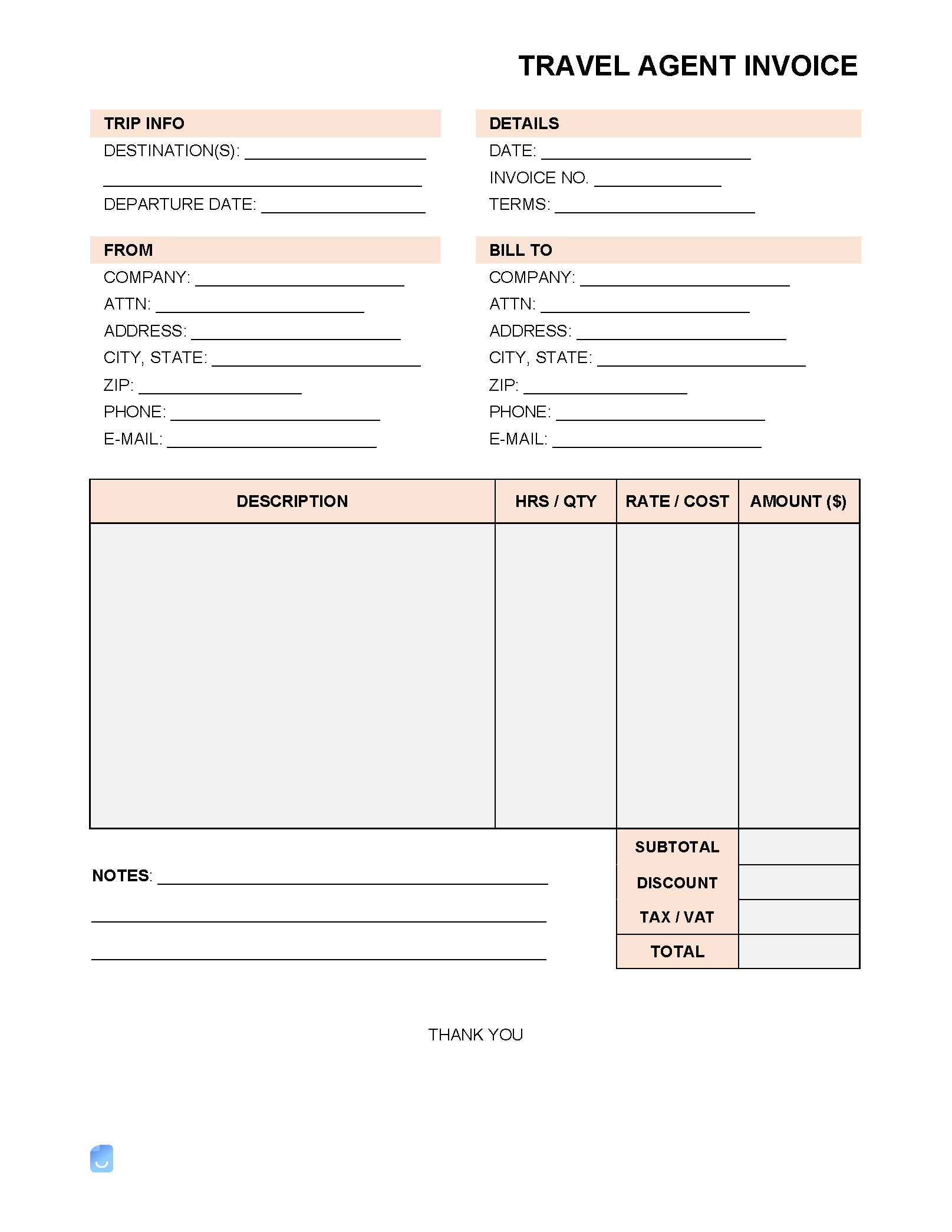 Travel Agent Invoice Template | Invoice Maker